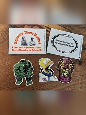 5 Assorted Water Bottle Laptop Sticker Pack Hulk, Homer, Trash Tiki, Large Vinyl